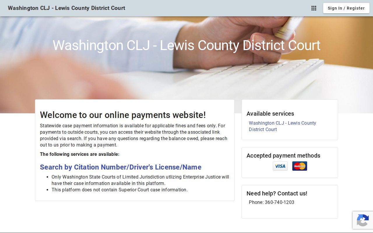 Lewis County traffic court Defendant Access interface