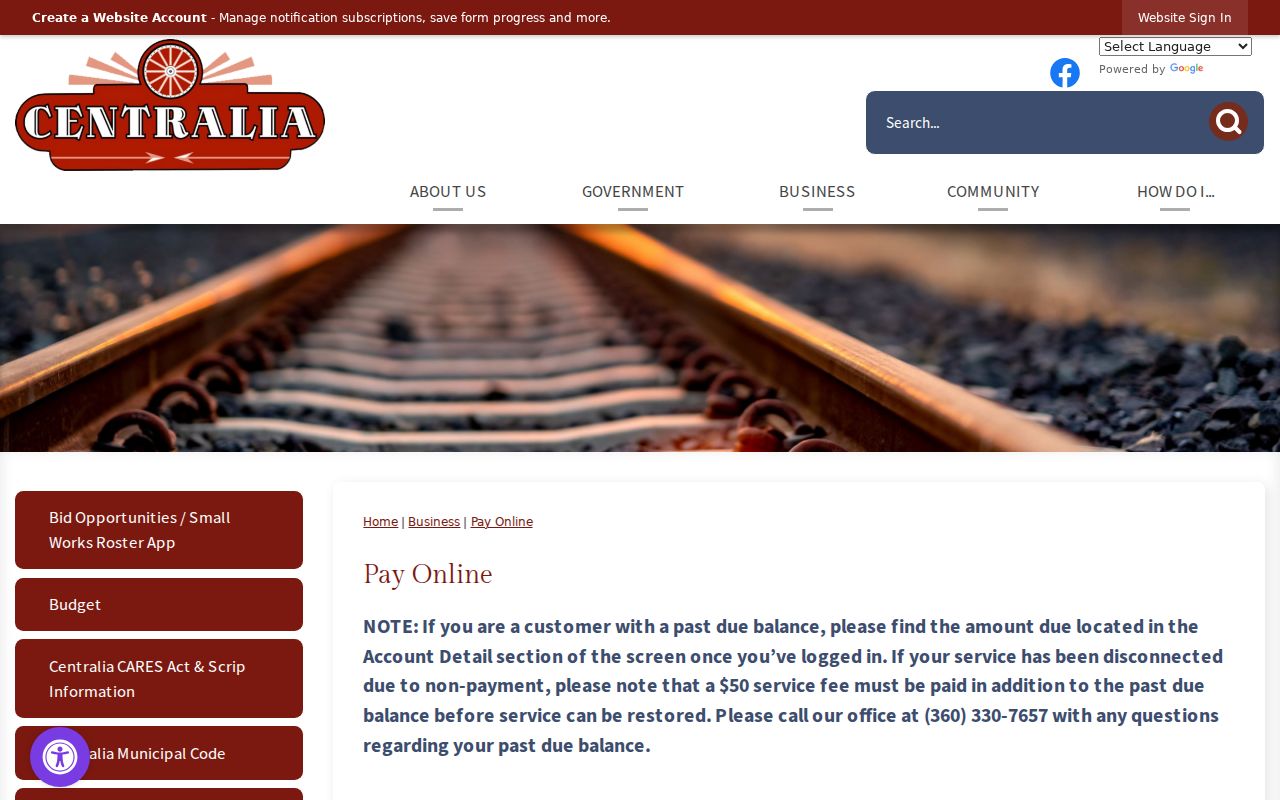 Centralia court record payment service page
