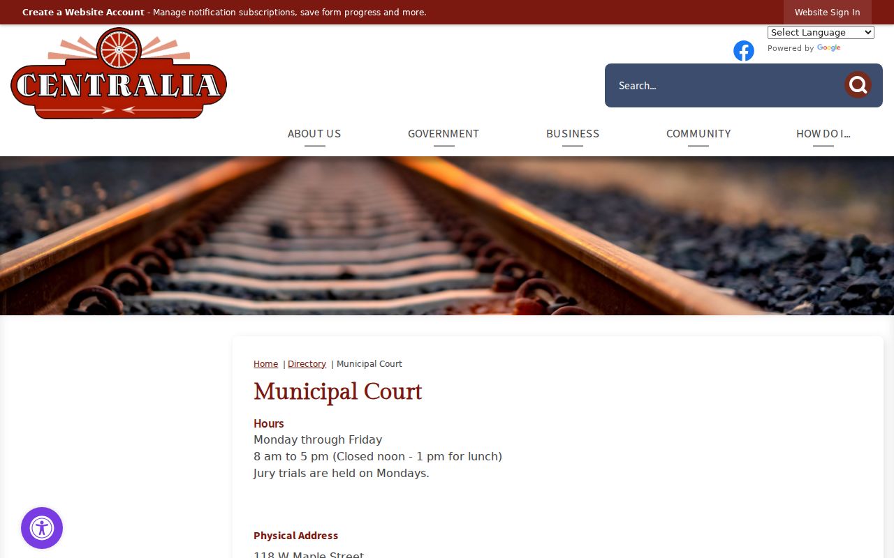 Centralia court records municipal court contact page