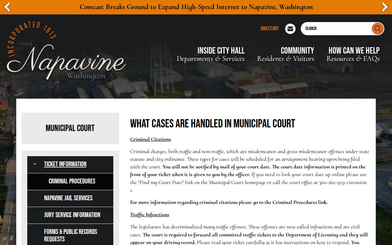 Napavine court records traffic response options
