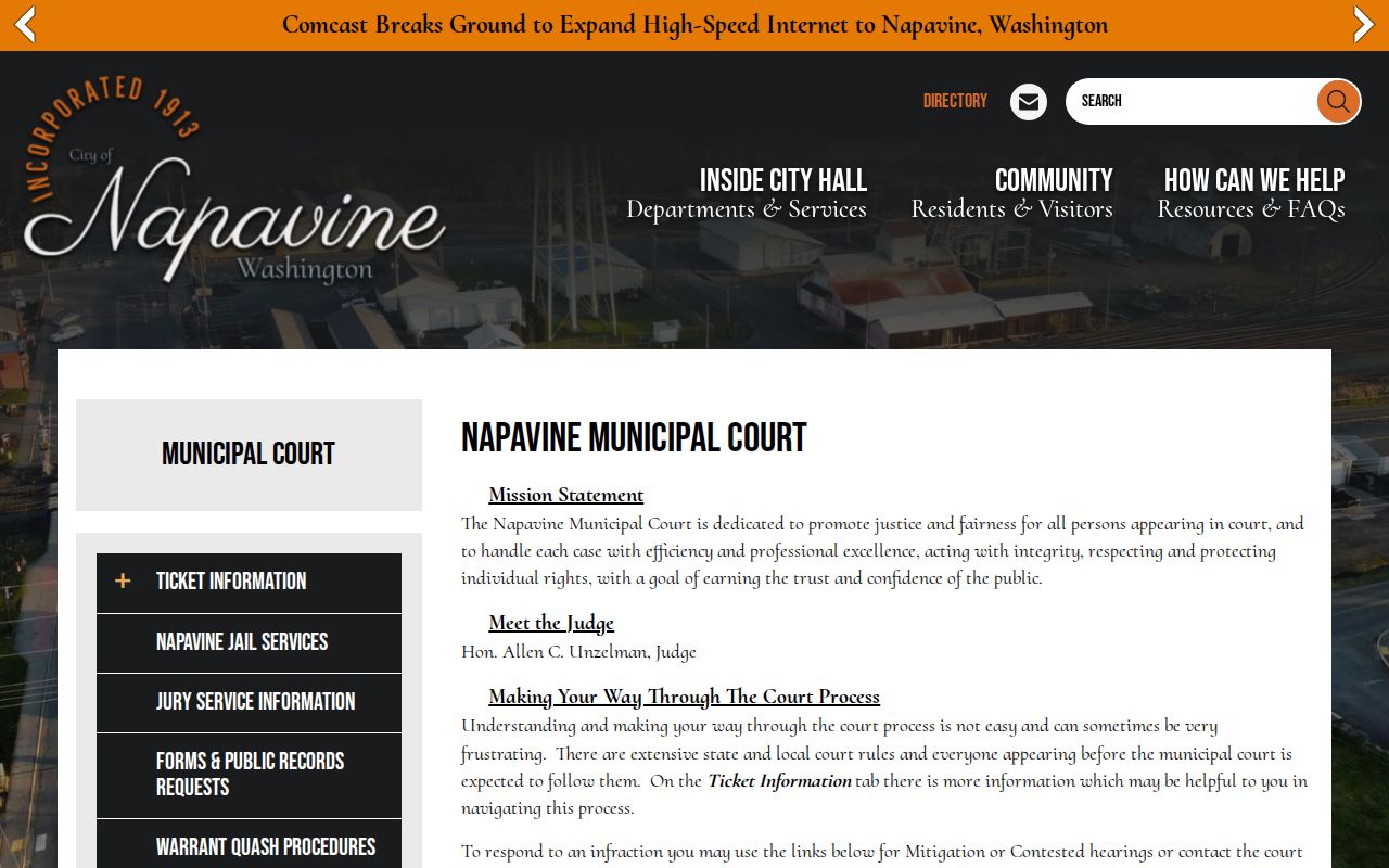Napavine court records municipal court page