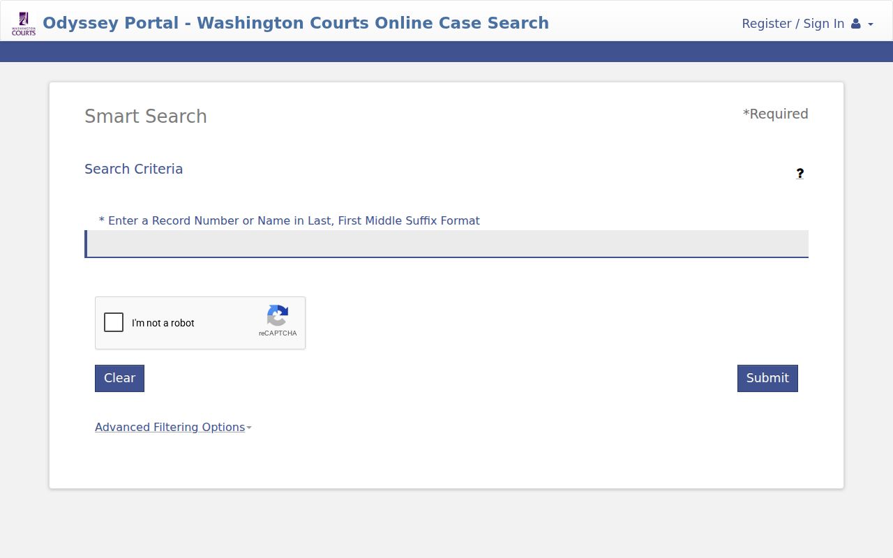Lewis County docket search Smart Search fields